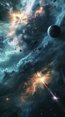 Wall Mural - epic space duel unfolding near a massive black hole's event horizon, 4k hyperrealistic photo