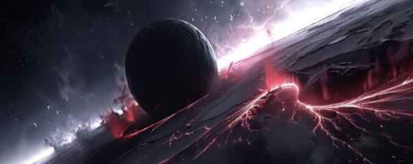 Wall Mural - epic space duel unfolding near a massive black hole's event horizon, 4k hyperrealistic photo