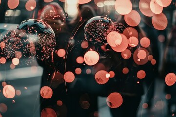 Wall Mural - Abstract Blurred Image with Red and White Lights and a Reflected Surface