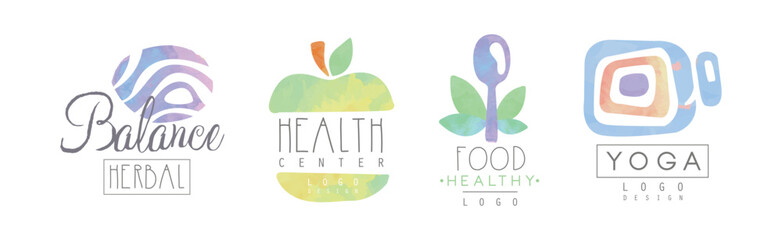 Canvas Print - Natural Balance and Health Care Logo Design Vector Set