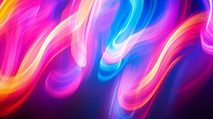 Abstract colorful light streaks flowing on a dark background.