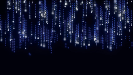 Poster - Binary code with numbers moving on the screen. Digital age. Binary algorithm, data code, decryption and encoding. Matrix background of numbers. 3D vector illustration