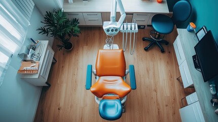 An overhead view of dental equipment set up in an examination room.