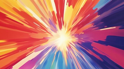 Poster - Dynamic burst of colorful energy with vibrant hues radiating outward in a striking abstract design
