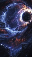 Wall Mural - epic space duel unfolding near a massive black hole's event horizon, 4k hyperrealistic photo