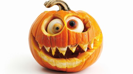 Carved Pumpkin with Googly Eyes and Fangs