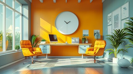 Poster - Professional Workspace: A clean and organized office setup with modern furniture and a professional atmosphere, suitable for business-related illustrations and corporate themes. High resolution