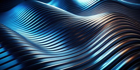 Poster - Luxury 3D Abstract Wave Background with Stripes in Dark Blue - Modern Futuristic Design for Posters and Presentations