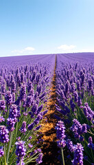 Sunny summer purple lavender field isolated with white highlights, png