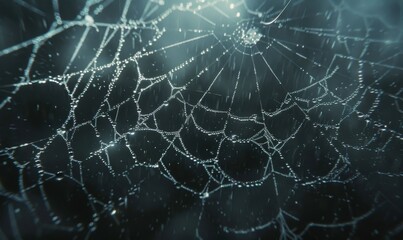 Detailed close-up of a spider web, 4K hyperrealistic photo