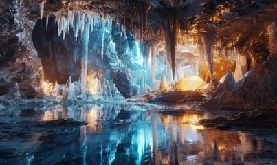 Poster - Discovering hidden wonders in a crystalline underground chamber, 4K hyperrealistic photo