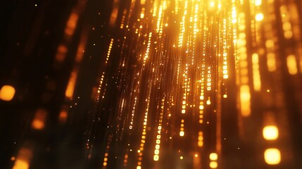 Abstract digital code glowing in gold and falling down a black background.