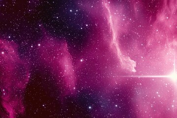 a cosmic landscape with bright stars and pink nebulae