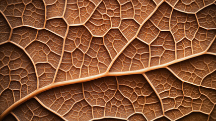 Poster - Close-up view of a dried leaf's intricate vein structure in a brown tone, showing detailed patterns and textures.