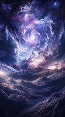 Wall Mural - epic cosmic battle amidst swirling nebulas and distant galaxies, 4k hyperrealistic photo