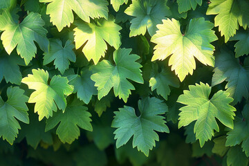 Canvas Print - Lush green grapevine leaves basking in sunlight during summer