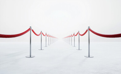 3D render of a road with red velvet ropes on both sides. The middle is empty and clean.