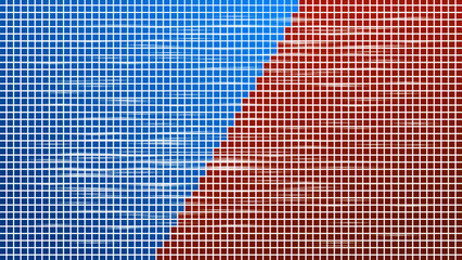 Halftone red and blue split vector background,  