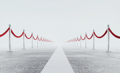 3D render of a road with red velvet ropes on both sides. The middle is empty and clean.