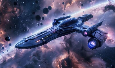 Wall Mural - galactic starship exploring the universe, 4k hyperrealistic photo