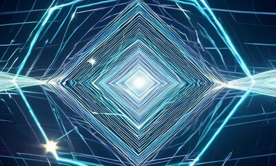Poster - Blue and white geometric abstract art with depth and dimension.