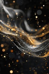 Abstract Golden and Silver Light Waves with Sparkling Particles for Elegant New Year's Design