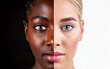 © Darcos - Two people half faces one white with blue eyes and the other black with hazel eyes concept