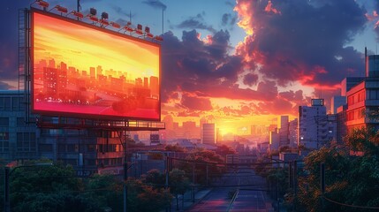 Canvas Print - Detailed billboard mockup in a vibrant urban setting, displaying a large advertisement with excellent visibility, ideal for marketing and design displays. High resolution Illustration, in the style