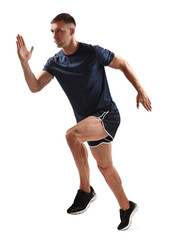 Sticker - Man in sportswear running on white background