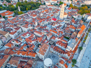aerial view of the city split. old town, diocletian's palace, bell tower of saint domnius cathedral,