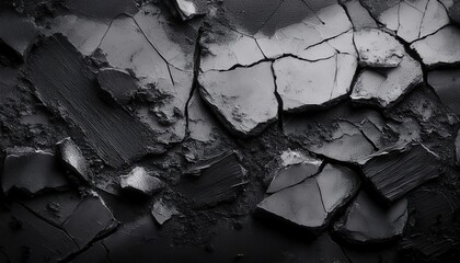 Aufkleber - Abstract Cracked Black Texture. Grunge Industrial Surface with Rough Paint Strokes for Dark Aesthetic or Modern Background