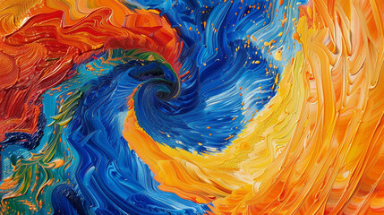 Wall Mural - Electric blue, vibrant orange, and neon yellow swirling together in a noisy, psychedelic grain.