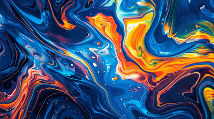 Wall Mural - Electric blue, vibrant orange, and neon yellow swirling together in a noisy, psychedelic grain.