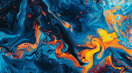 Wall Mural - Electric blue, vibrant orange, and neon yellow swirling together in a noisy, psychedelic grain.