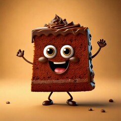 Poster - Cute Cartoon Happy Dancing Chocolate Cake Character 