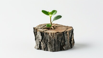 Canvas Print - A Small Green Plant Sprouting From a Tree Stump