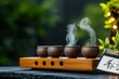 © Thanyarat - A simple tea ceremony in a bamboo pavilion, with steam rising from the cups and a scroll of poetry nearby, blending the art of tea with the quiet wisdom of the East