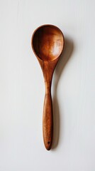 Handcrafted wooden spoon, white background, 4K hyperrealistic photo