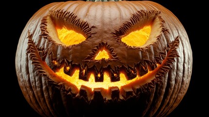 Scary Jack o Lantern Pumpkin with Glowing Face for Halloween