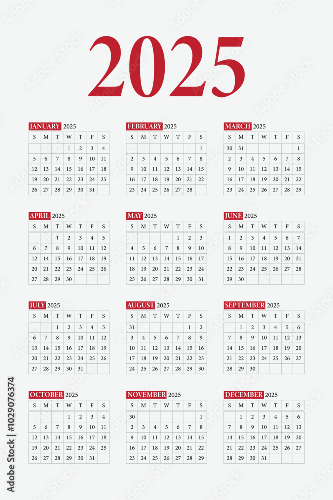 Image vectorielle Stock Calendar 2025, Calendar Set for 2025 year ...