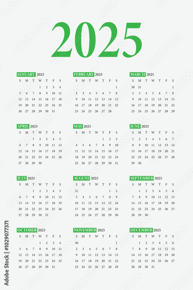 Calendar 2025, Calendar Set for 2025 year, Minimalist clean square ...
