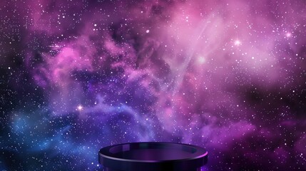 Wall Mural - A black platform with a cosmic background of pink, blue, and purple nebulae, with a star-filled sky.