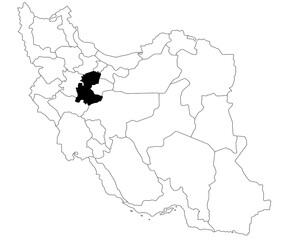  Map of markazi province in Iran country on white background. Single province map highlighted by black colour on Iran map. Middle East, ir