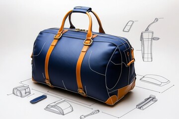 Poster - Minimalist depiction of a travel duffel bag, with just a few essential lines showing its structure, focusing on the bagâ€™s core design elements