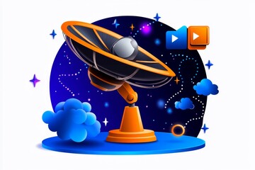 Poster - Minimalist icon of a satellite dish, with a clean design representing the connection between broadcasting and modern streaming services
