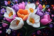 © Thanyarat - Watercolor painting of a bouquet of Tulips and Narcissus, with vibrant splashes of color blending into the background, capturing the joy and freshness of springtime blooms