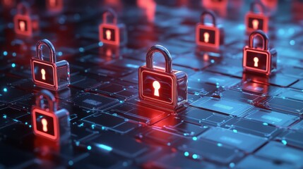 Aufkleber - Digital locks securing information on a futuristic data platform