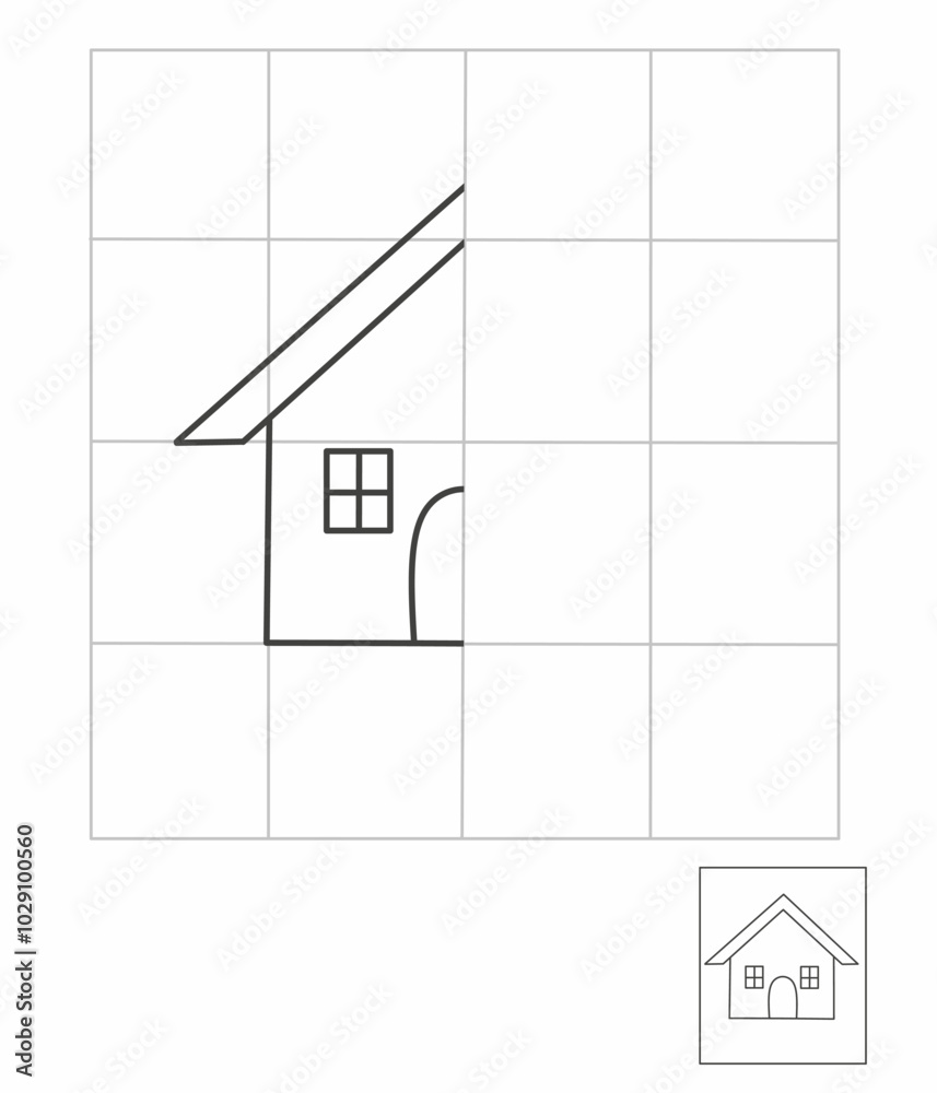 Symmetry drawing worksheet for kids, draw the other half side house ...