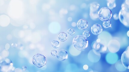 Poster - bubbles rising through a serene blue gradient background, capturing a moment of tranquility and ligh
