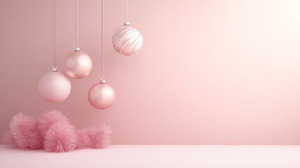 Pink christmas ornament display: festive holiday decorations in a chic, modern style